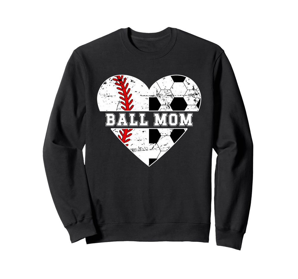 Ball Mom Heart Soccer Baseball Mom Sweatshirt - Graphic Print for Adults