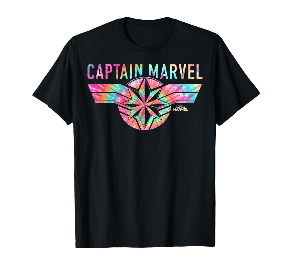 Captain Marvel Logo Banner Tie Dye T-Shirt - Graphic Print for Adults