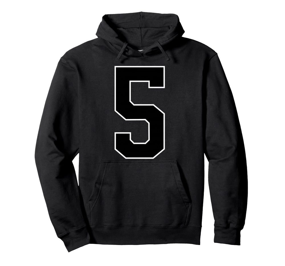 Black Sports Team Number 5 Fan Hoodie - Unique Graphic Unisex