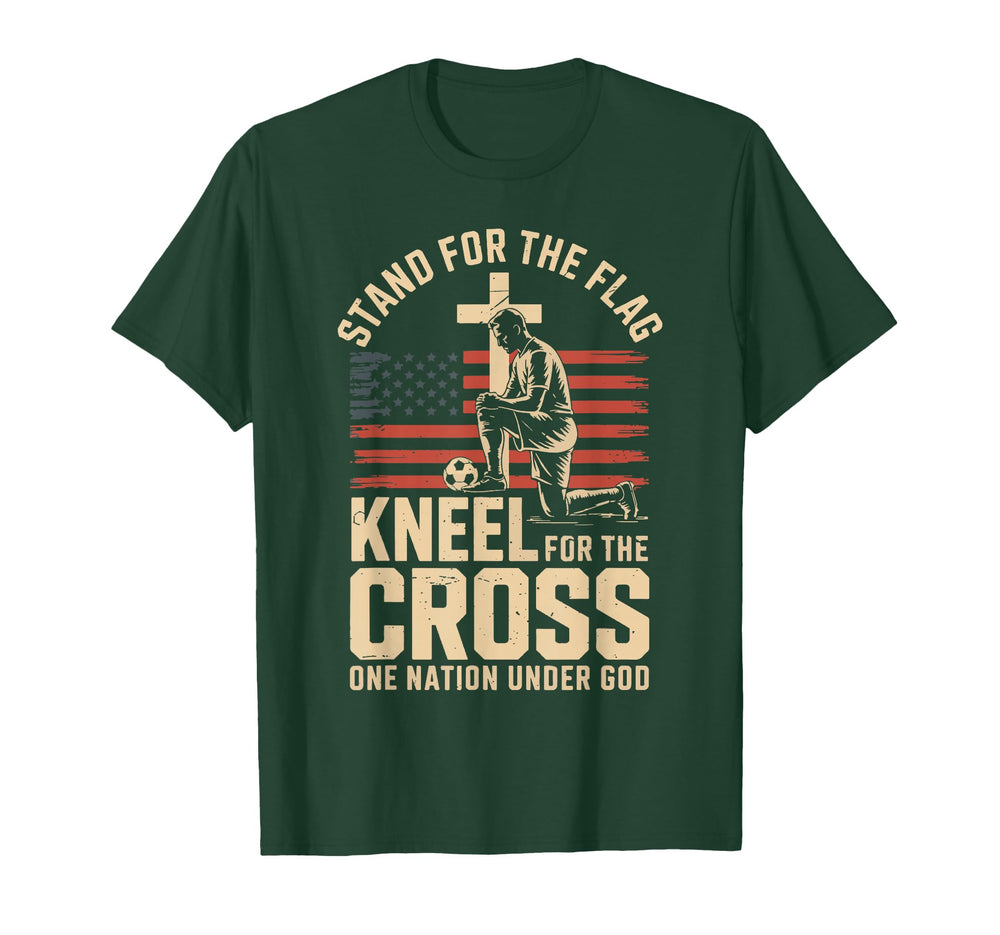 Mens Stand Flag Kneel Cross Patriotic T-Shirt - Trendy Graphic Men Women