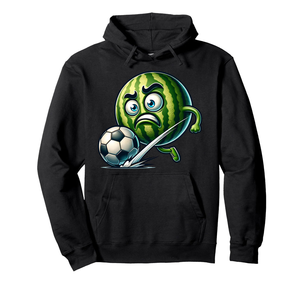 Angry Watermelon Striker Kicking Hoodie - Fun Novelty Design for Adults