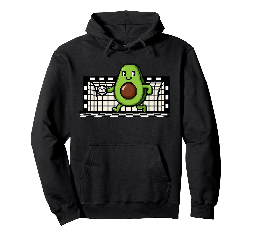 Kawaii Avocado Soccer Goalie Pixel Art Hoodie - Graphic Print Unisex