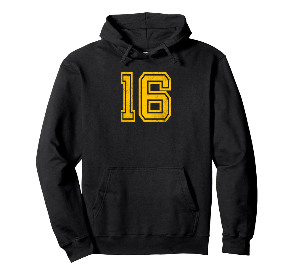 Yellow Distressed Sport Team Number 16 Hoodie - Custom Art Print Unisex