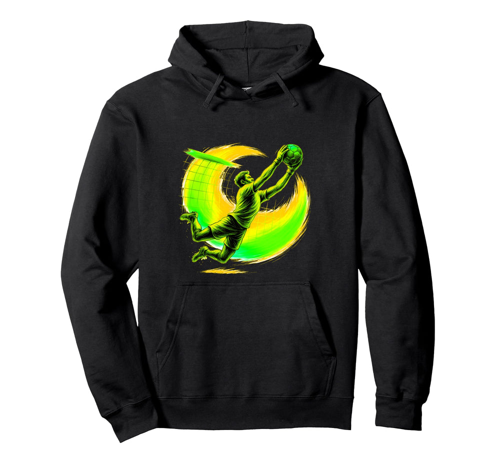 Dynamic Soccer Keeper Mid Air Save Athletic Hoodie - Trendy Graphic Unisex