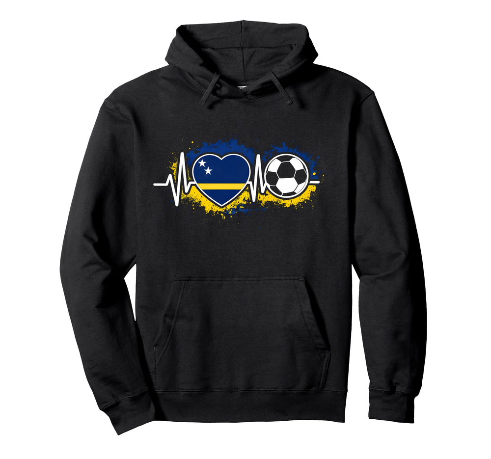 Heartbeat Curacao Flag Soccer Fan Hoodie - Trendy Graphic Men Women