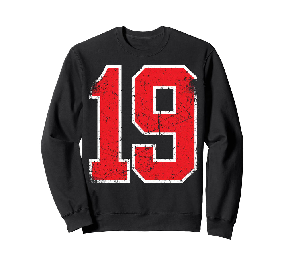 Red Sport Team Athletic Number 19 Sweatshirt - Trendy Graphic Unisex