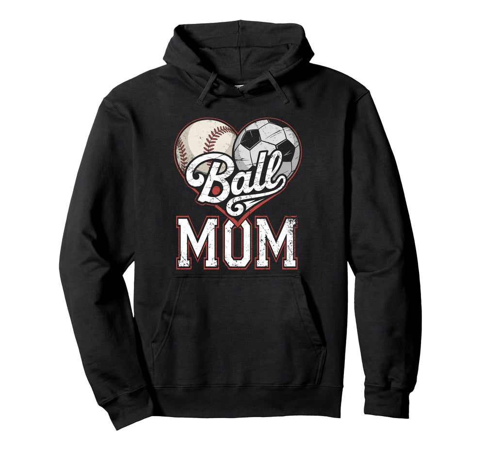 Ball Mom Baseball Soccer Heart Mommy Hoodie - Minimalist Print Men Women
