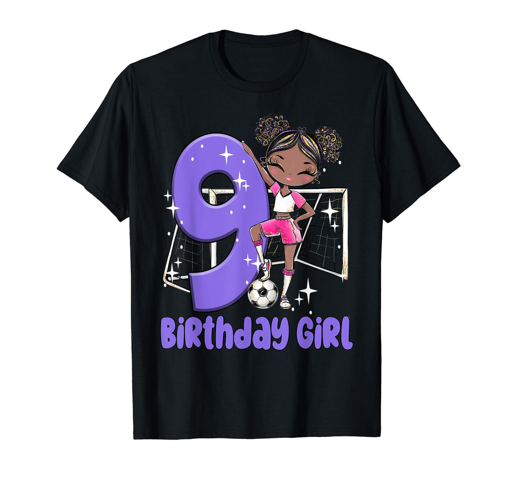 9Th Birthday Black Soccer Ball Net T-Shirt - Aesthetic Graphic Men Women