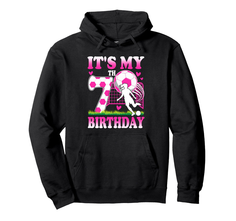 7 Year Old Birthday Soccer Themed Party Hoodie - Minimalist Print Unisex