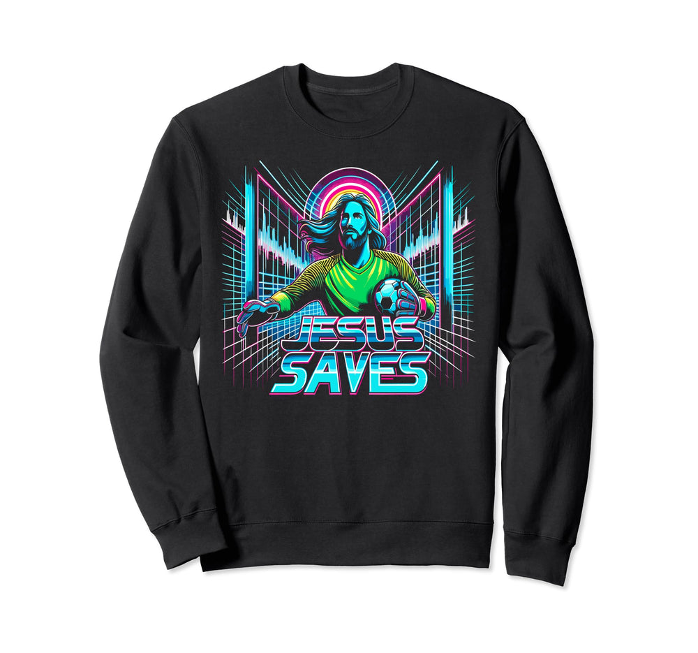 80S Vaporwave Jesus Saves Soccer Sweatshirt - Streetwear Style for Adults
