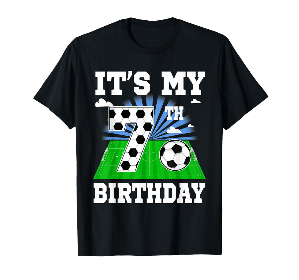 7 Year Old Its My 7Th Birthday Soccer Theme T-Shirt - Graphic Print Unisex