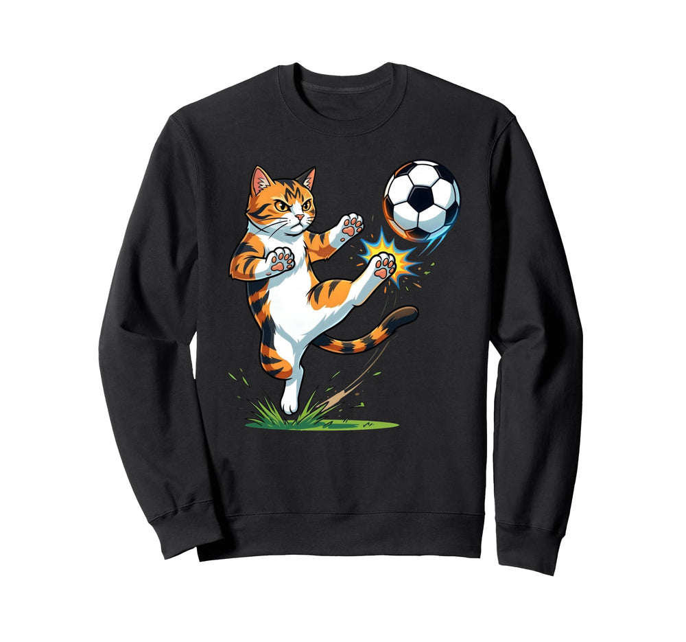 Funny Ginger Cat Playing Soccer Sweatshirt - Trendy Graphic for Adults