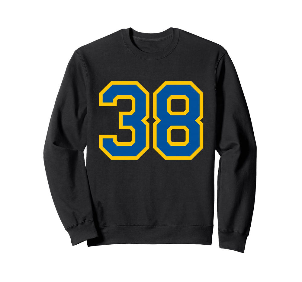 Blue Yellow Sport Team Number 38 Sweatshirt - Unique Graphic Men Women