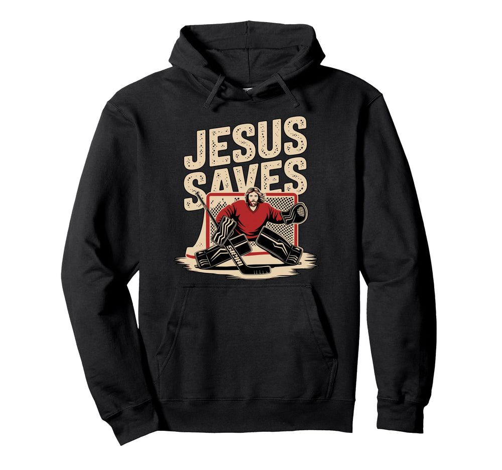 Jesus Saves Ice Hockey Goalkeeper Hoodie - Trendy Graphic for Adults