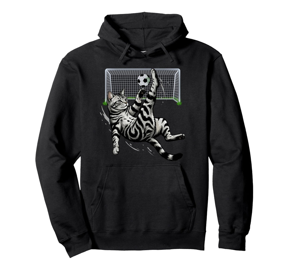 Funny Tabby Cat Soccer Bicycle Kick Hoodie - Custom Art Print for Adults