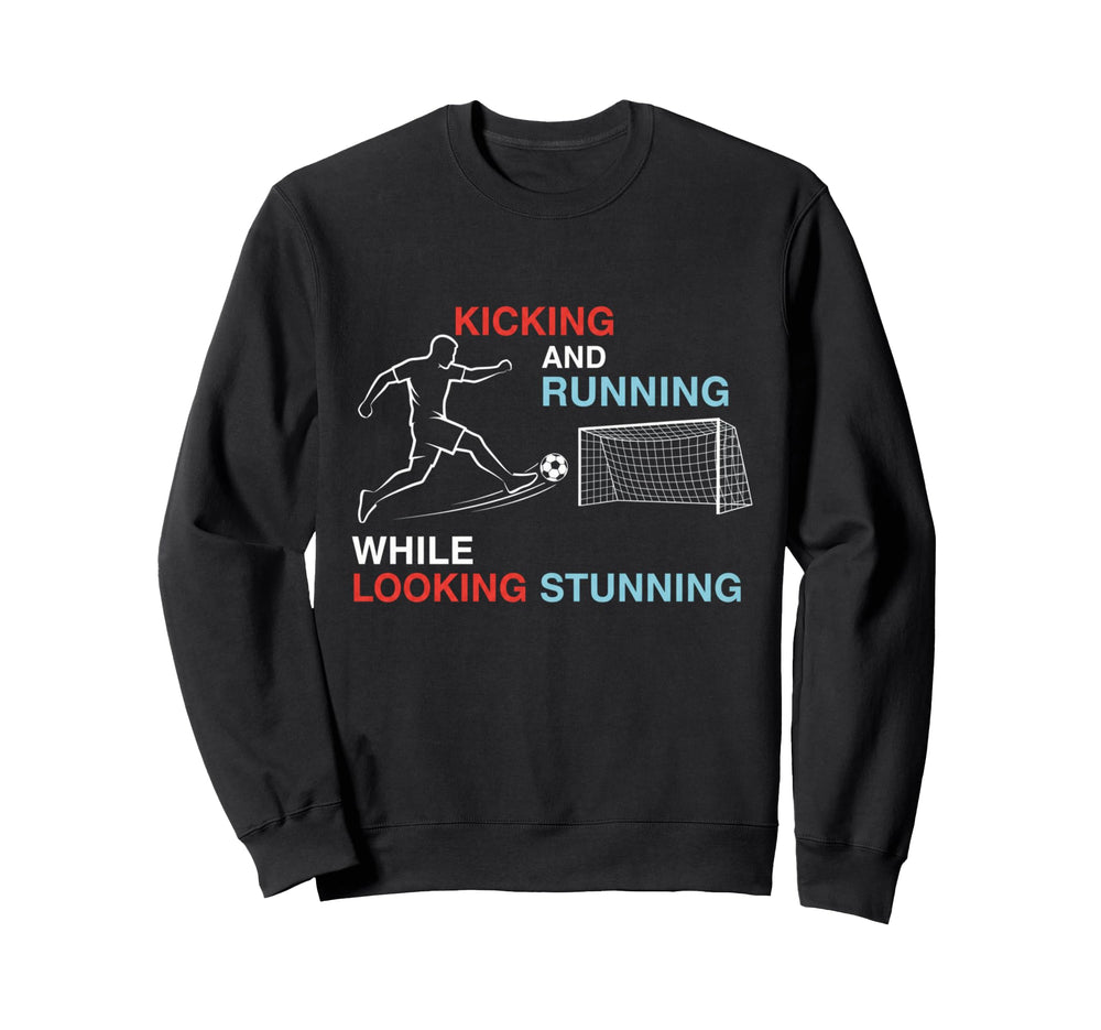 Soccer Kicking And Running While Sweatshirt - Novelty Apparel for Adults