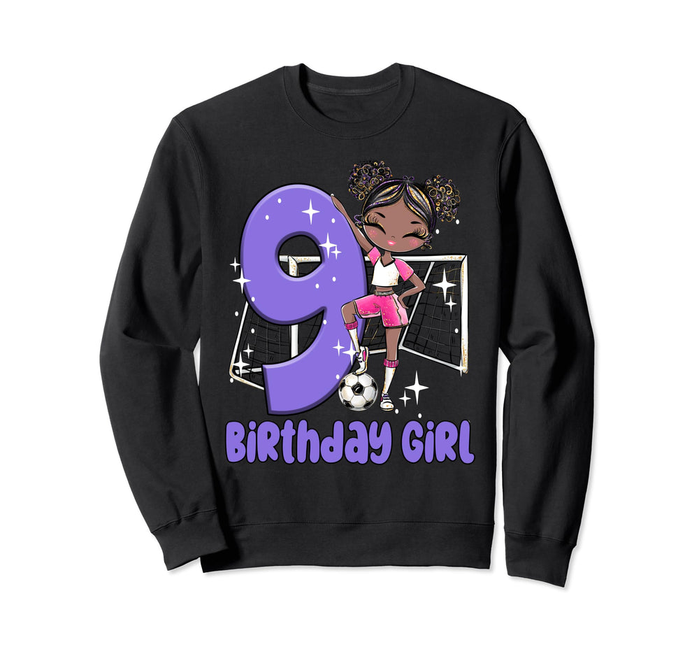 9Th Birthday Black Soccer Ball Sweatshirt - Minimalist Print for Adults