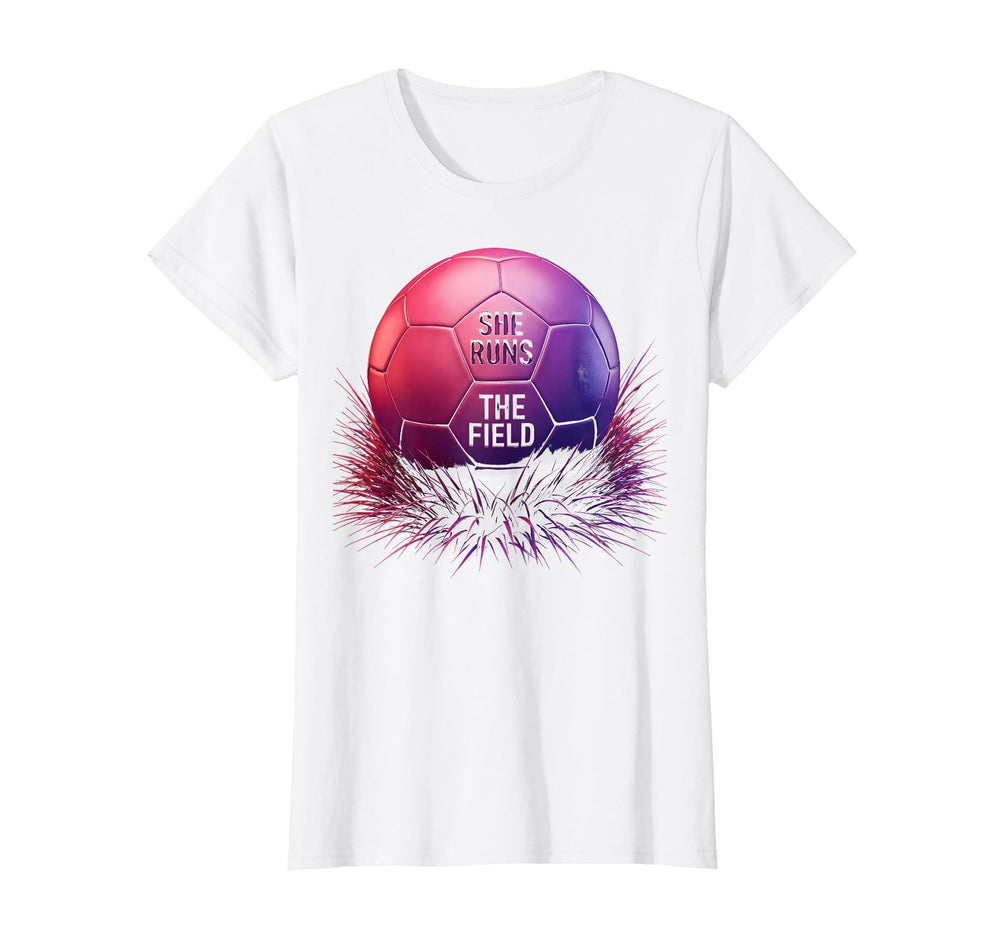 She Runs Field Womens Soccer T-Shirt - Fun Novelty Design Men Women