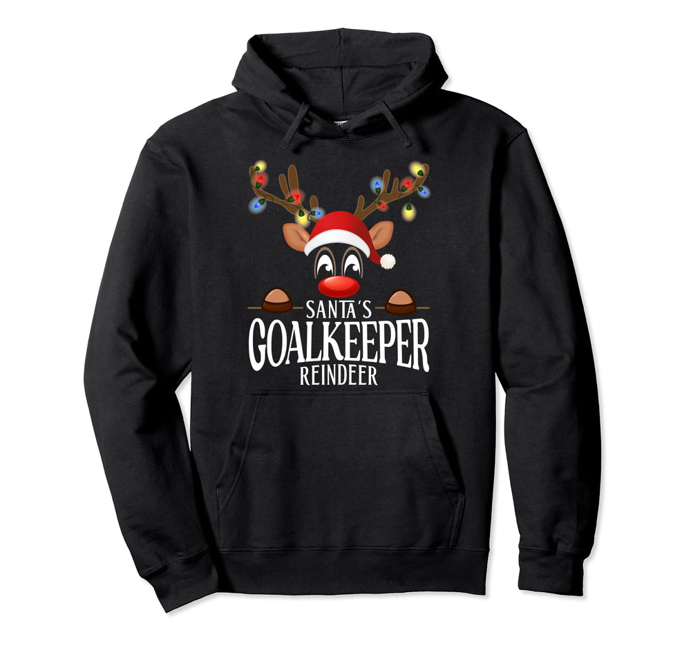 Santas Goalkeeper Reindeer Funny Hoodie - Unique Graphic for Adults