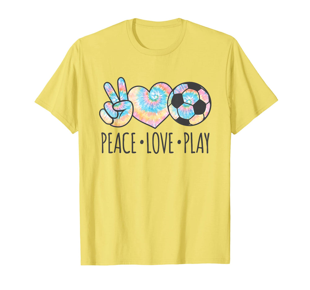 Tie Dye Soccer Teen Peace Love Play T-Shirt - Fun Novelty Design for Adults