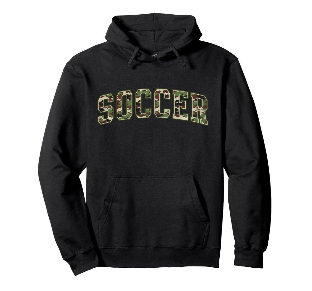 Camo Soccer Camourflage Varsity Text Player Hoodie - Unique Graphic Unisex