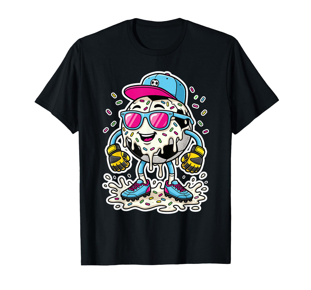 Soccer Ball Melting Ice Cream Drip T-Shirt - Fun Novelty Design Men Women