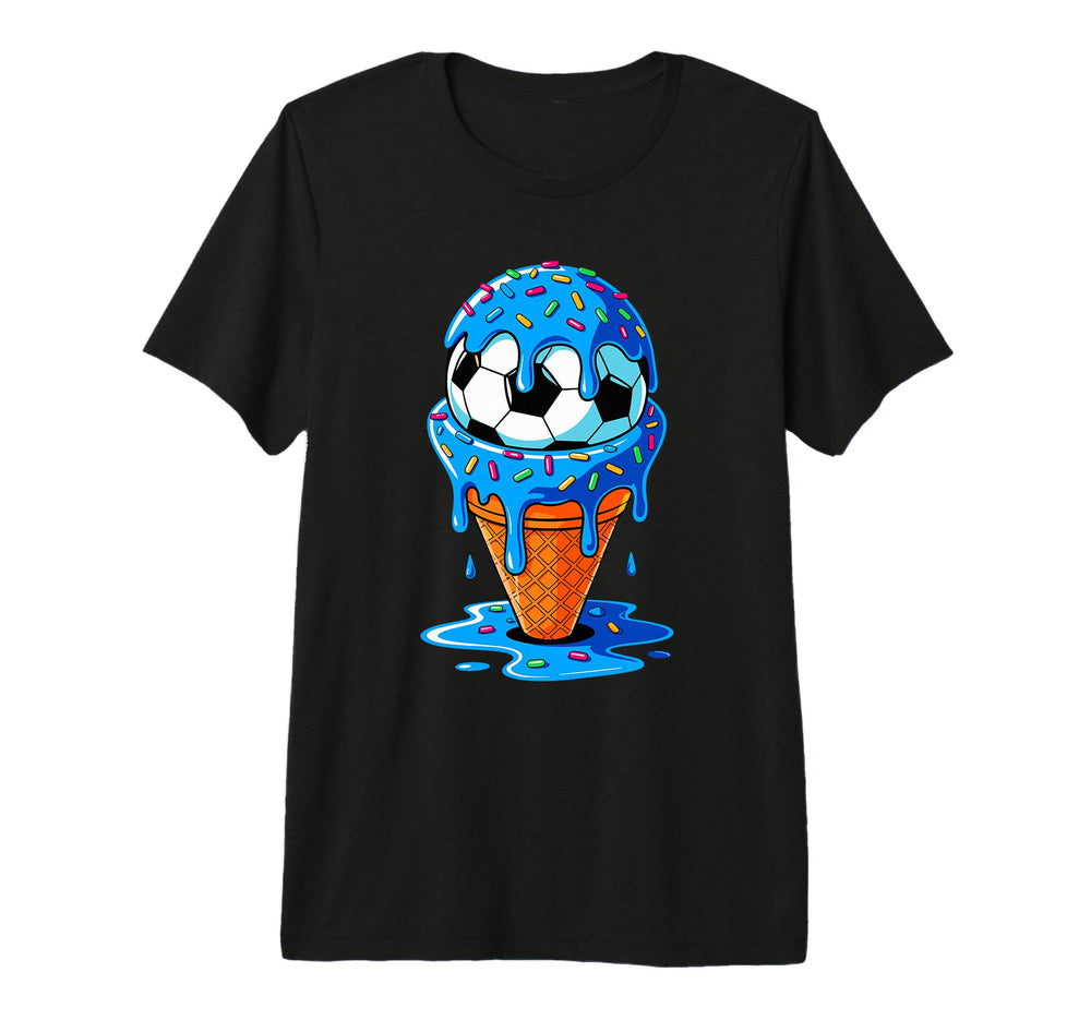 Soccer Ball Ice Cream Drip Fun T-Shirt - Novelty Apparel for Adults