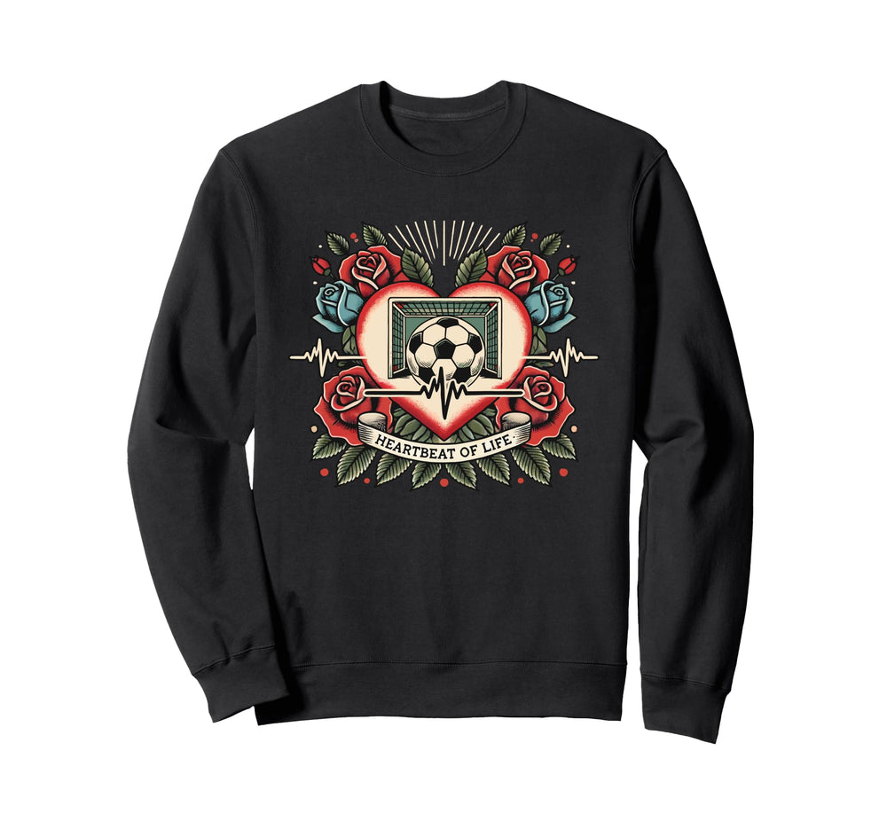 Soccer Heartbeat Tattoo Roses Sweatshirt - Casual Everyday Wear for Adults