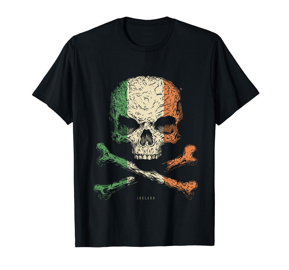 Skull Crossbones Ireland Flag T-Shirt - Minimalist Print for Adults