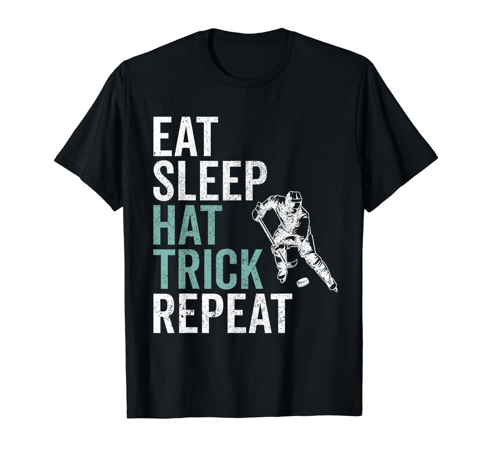 Eat Sleep Hat Trick Repeat Ice Hockey T-Shirt - Trendy Graphic for Adults