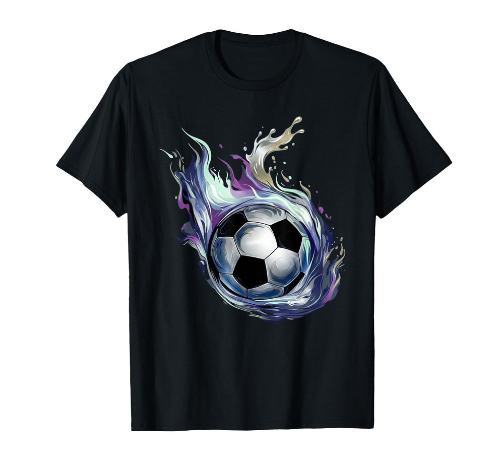 Blue Fire Soccer Ball Liquid Motion T-Shirt - Minimalist Print Unisex