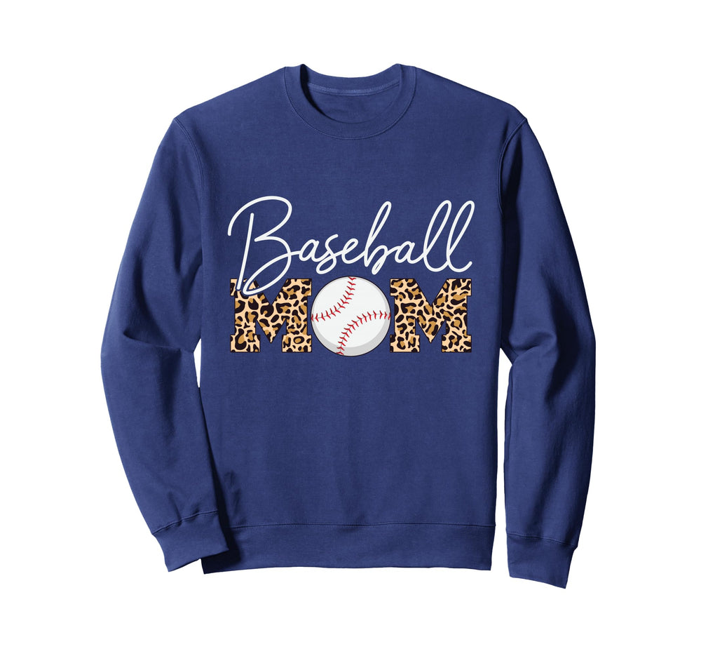 Baseball Mom Leopard Cursive Script Sweatshirt - Trendy Graphic for Adults