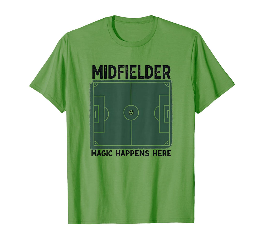 Midfielder Magic Happens Here Soccer T-Shirt - Graphic Print Unisex
