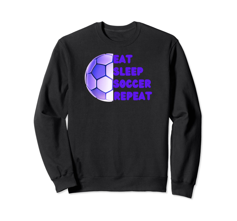 Eat Sleep Soccer Repeat Purple Sweatshirt - Unique Graphic for Adults