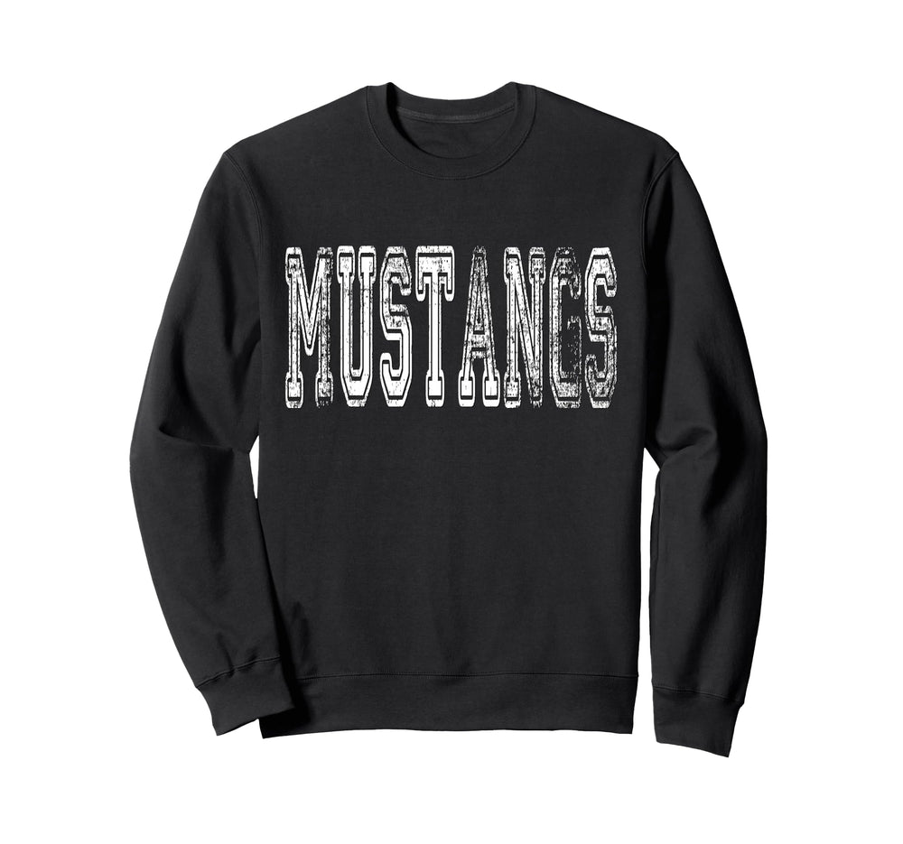 Mustangs Mascot Distressed School Sweatshirt - Casual Everyday Wear Unisex