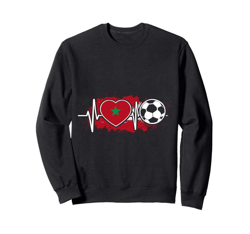 Soccer Pulse Moroccan Flag Heartbeat Sweatshirt - Graphic Print Men Women