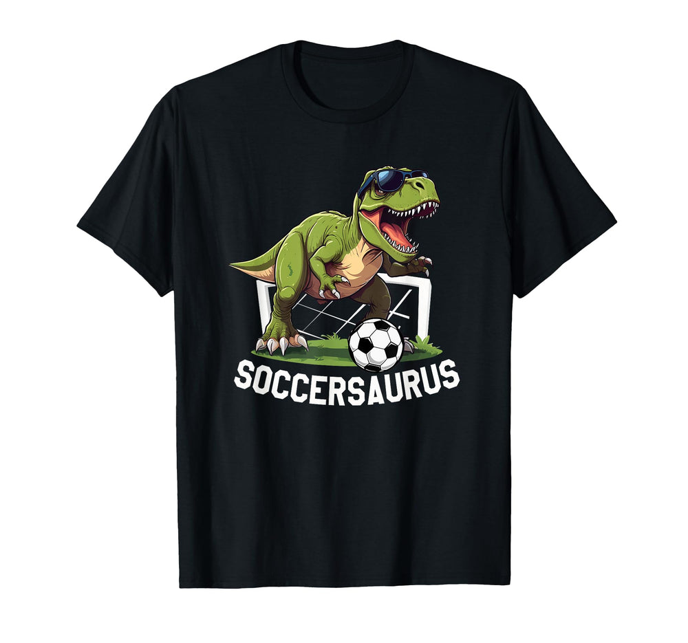 T Rex Playing Soccer Football T-Shirt - Fun Novelty Design Men Women