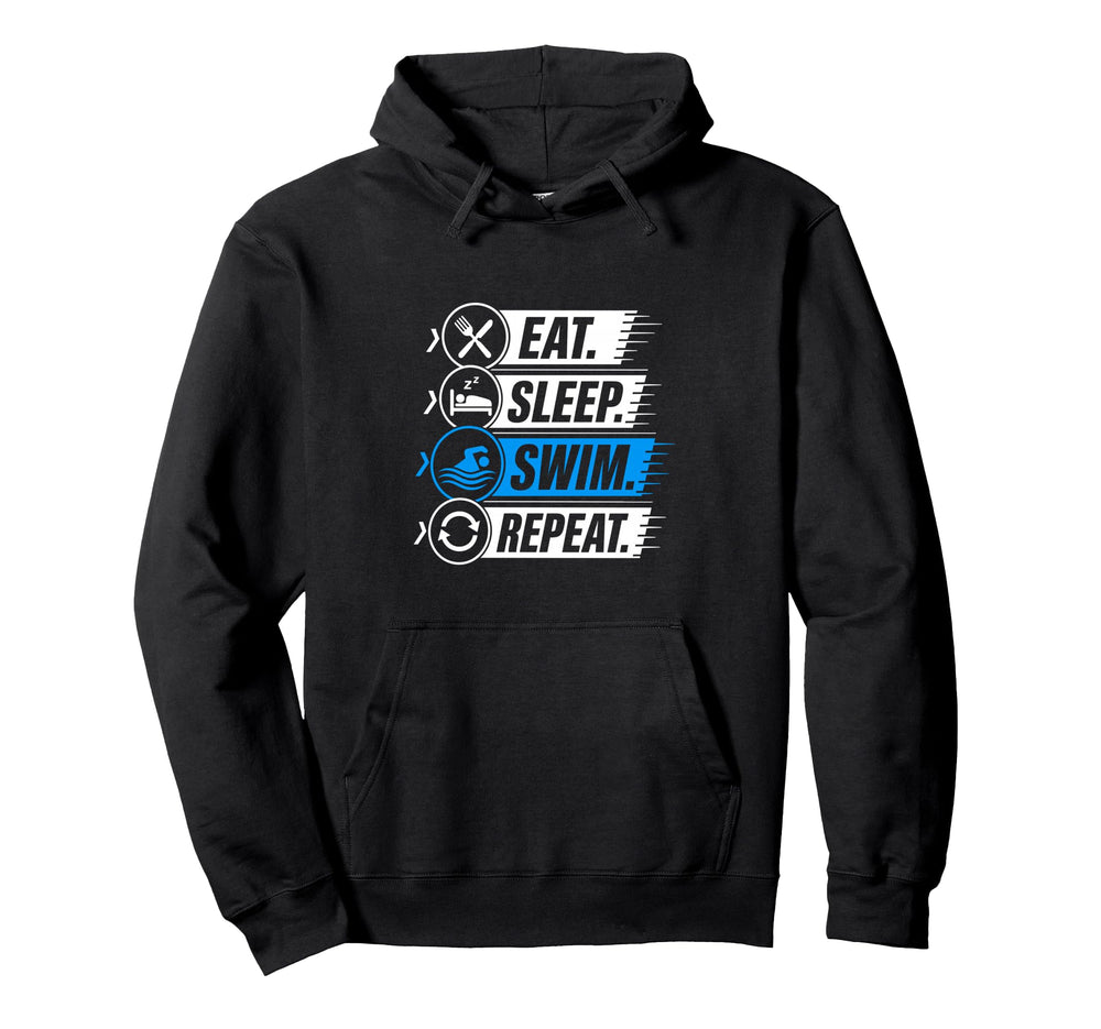 Eat Sleep Swim Repeat Funny Swimming Hoodie - Streetwear Style for Adults
