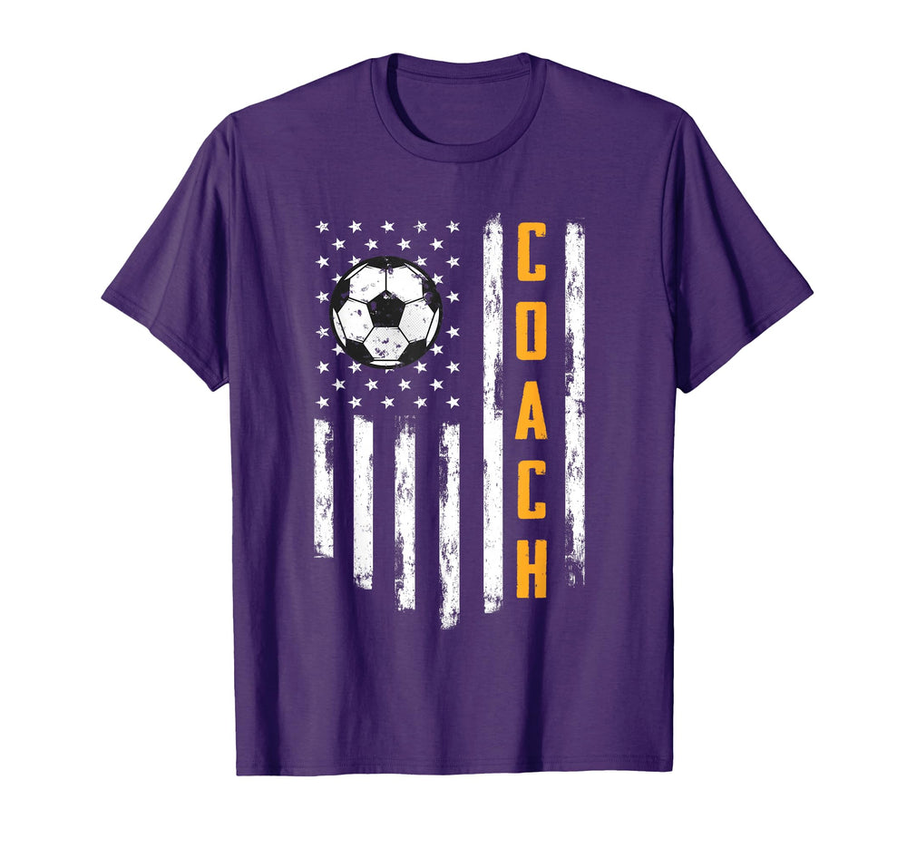 Soccer Coach American Flag Funny T-Shirt - Minimalist Print Men Women