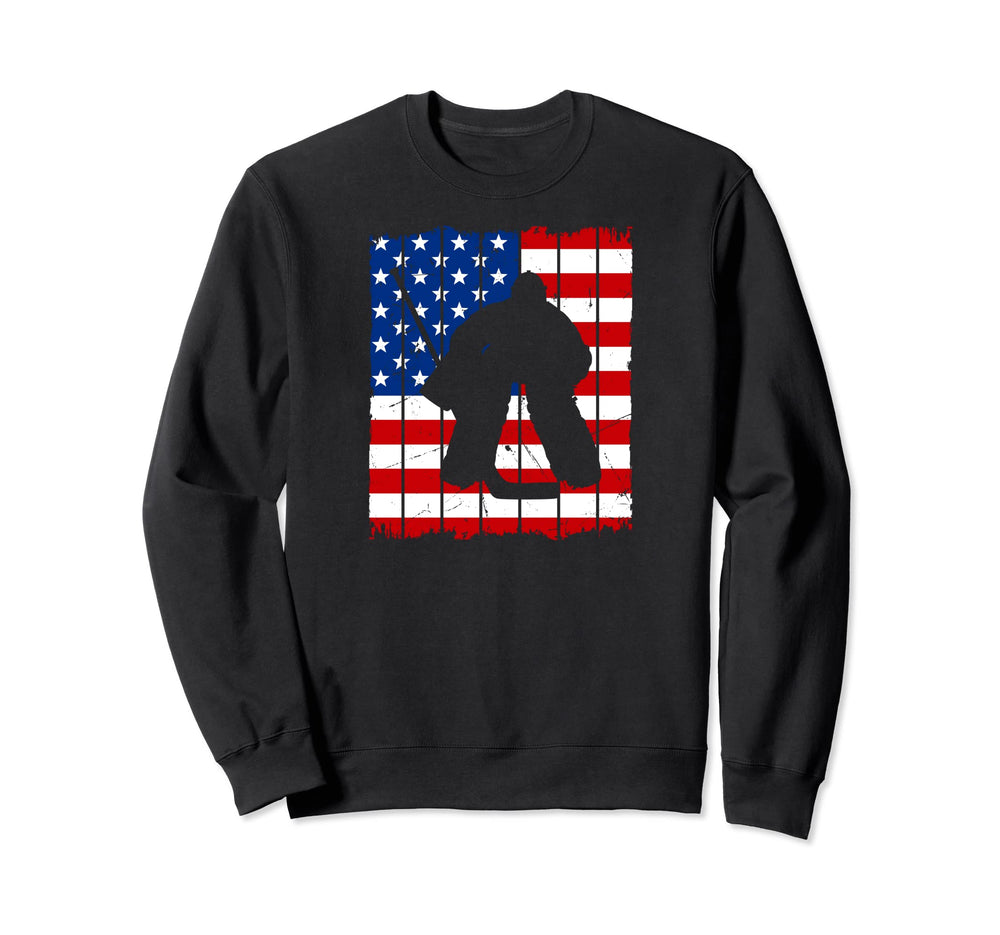 Ice Hockey Goalie Usa Flag Sweatshirt - Casual Everyday Wear Unisex