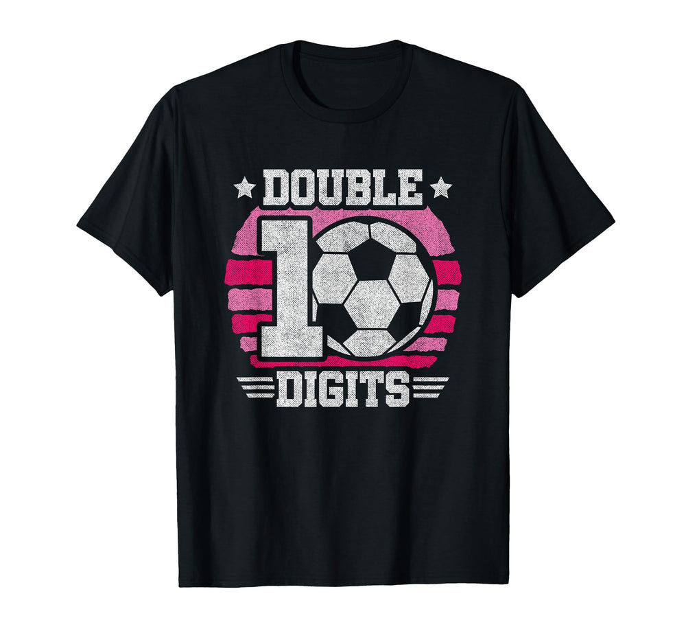 Soccer Birthday 10 Year Old Double T-Shirt - Graphic Print for Adults