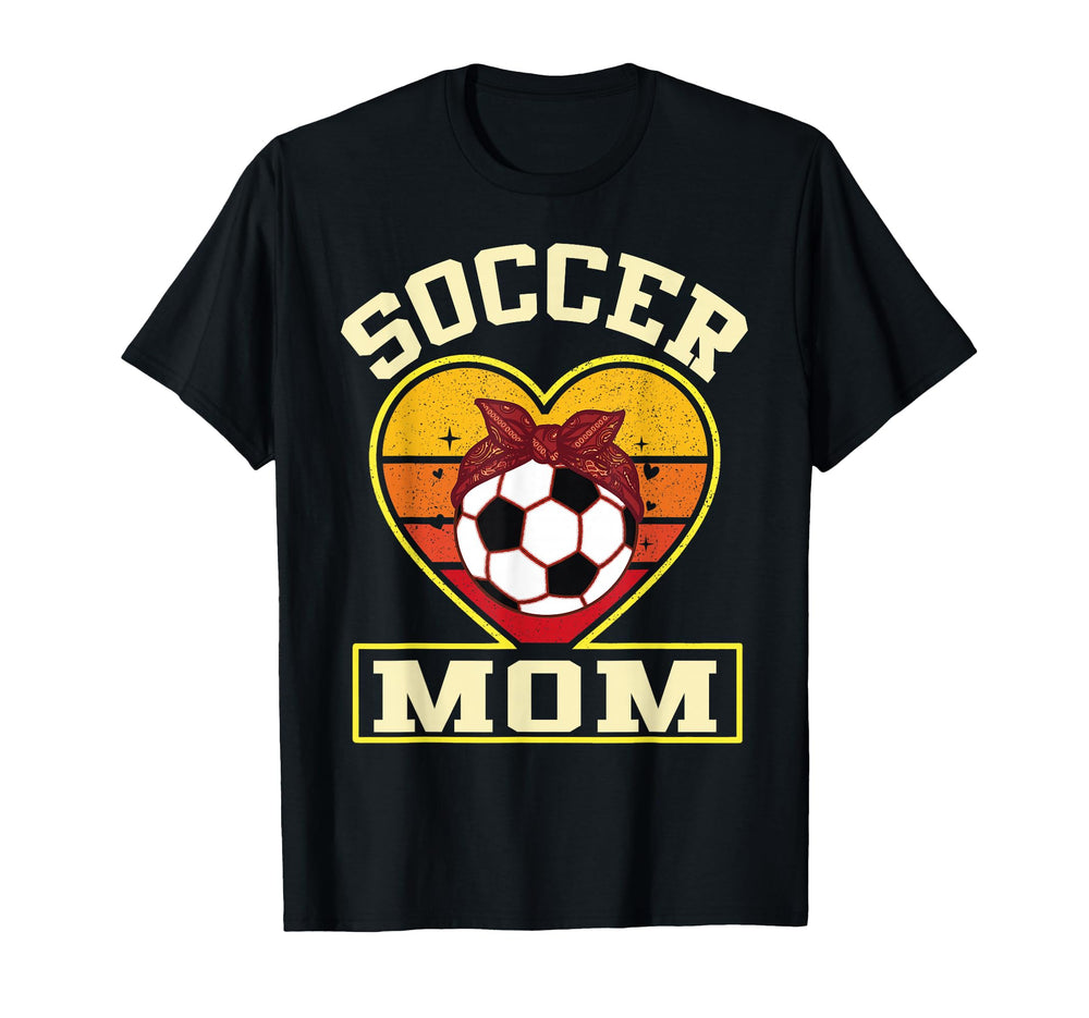 Soccer Mom Sunset Heart Soccer Ball Bow T-Shirt - Unique Graphic Men Women