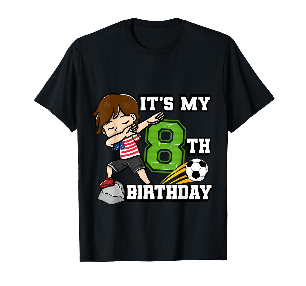 Soccer Its My 8Th Birthday American Flag T-Shirt - Graphic Print for Adults