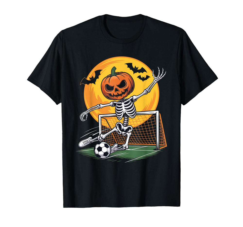 Pumpkin Skeleton Goalie Soccer T-Shirt - Graphic Print for Adults
