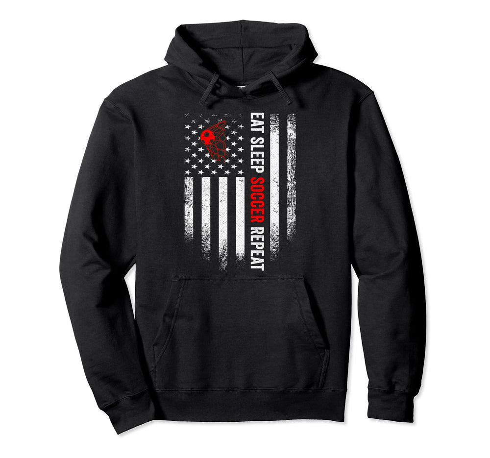 Usa American Flag Eat Sleep Soccer Repeat Hoodie - Trendy Graphic Unisex