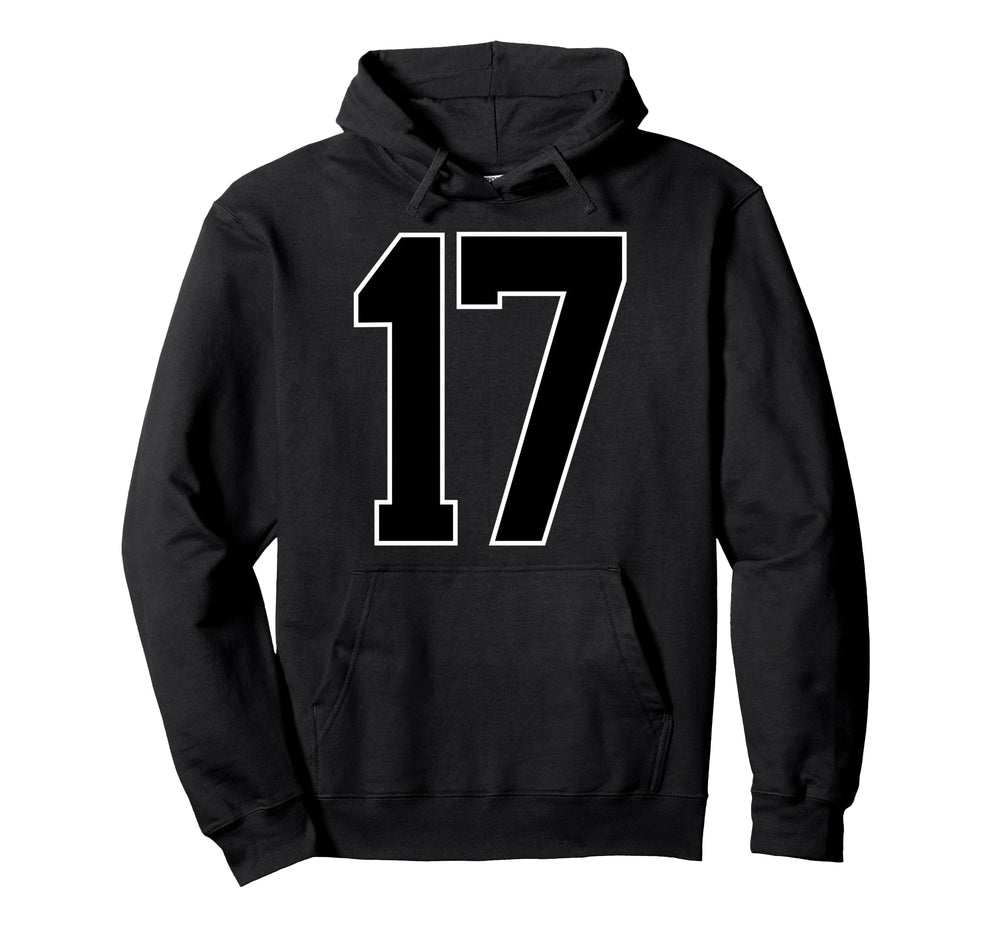 Black Sports Team Number 17 Fan Hoodie - Novelty Apparel Men Women