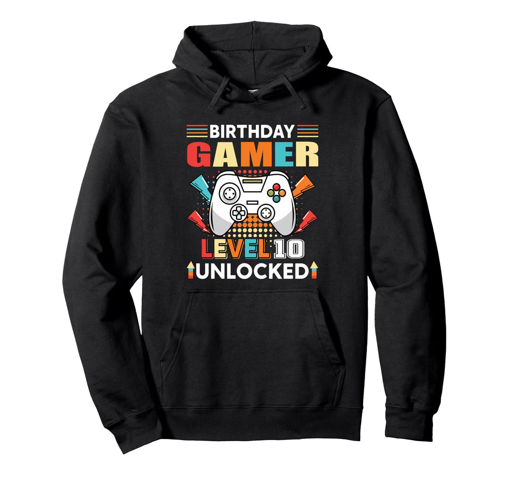 Gamer Level 10 Unlocked 10 Birthday Gamer Hoodie - Trendy Graphic Unisex