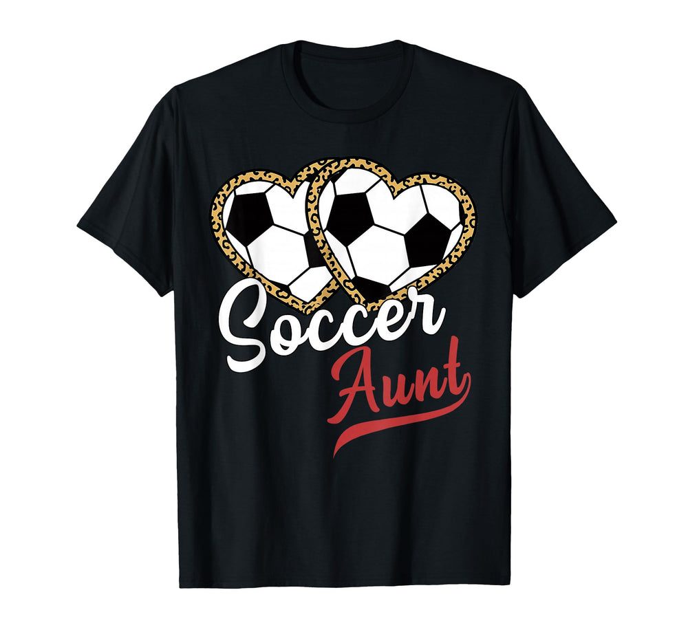 Soccer Aunt Leopard Heart Mothers Day T-Shirt - Novelty Apparel Men Women