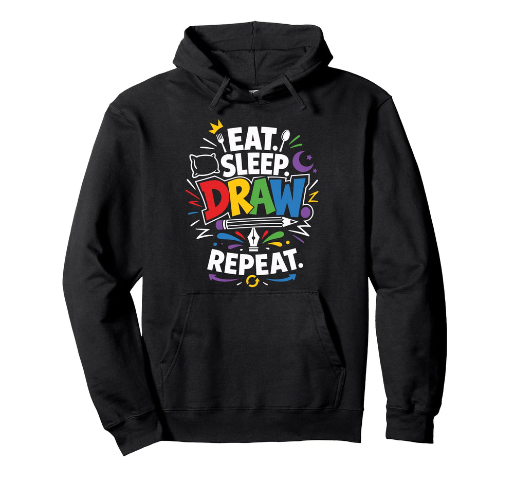 Eat Sleep Draw Repeat Hoodie - Minimalist Print for Adults