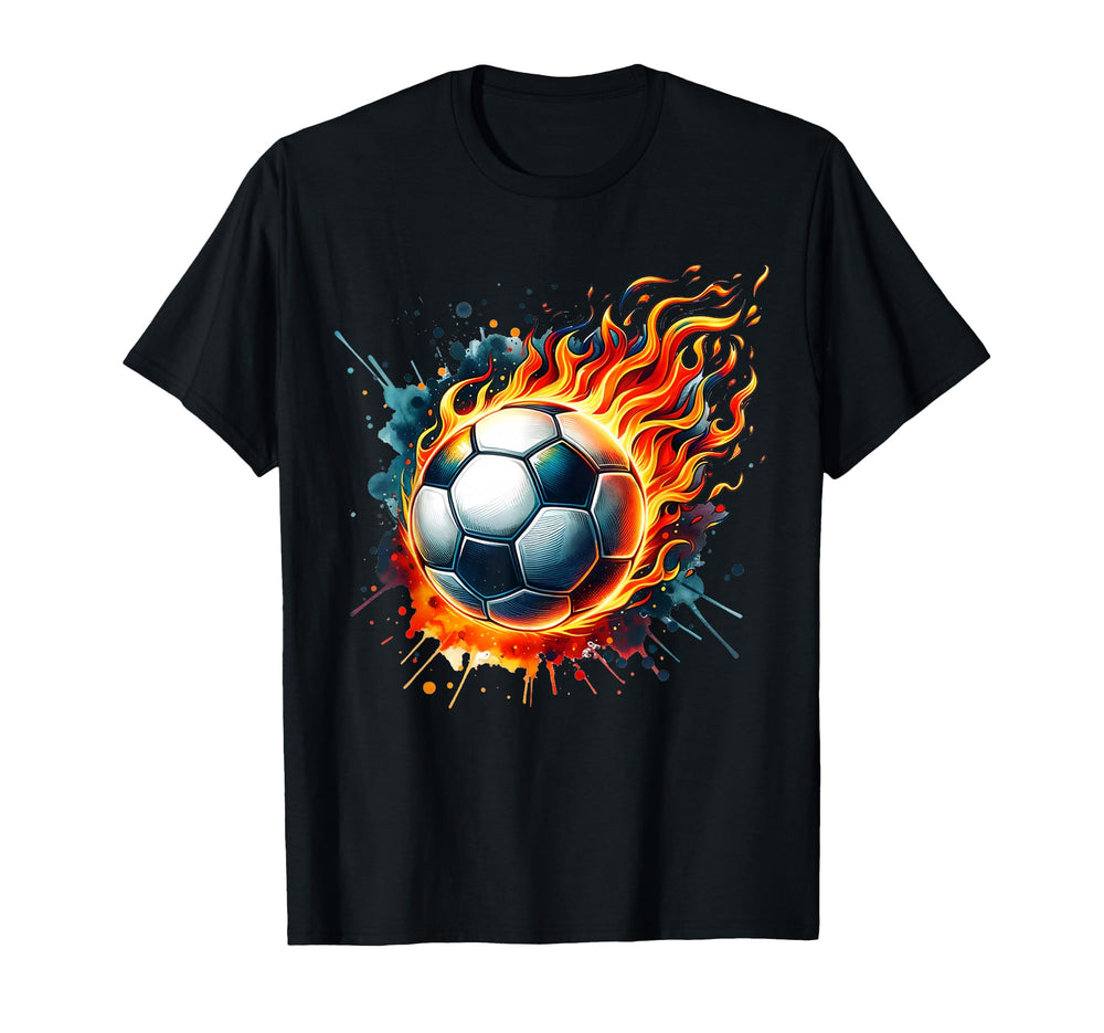 Flaming Soccer Ball Fire Colorful Splash T-Shirt - Streetwear Style Unisex